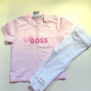 Boss Pink 'Little Boss' T-Shirt and White Pants Set